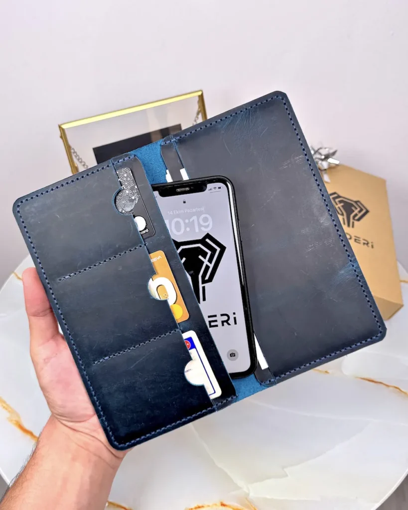 Hand-Stitched Leather Phone Wallet — Blue, 2072 — product view 1