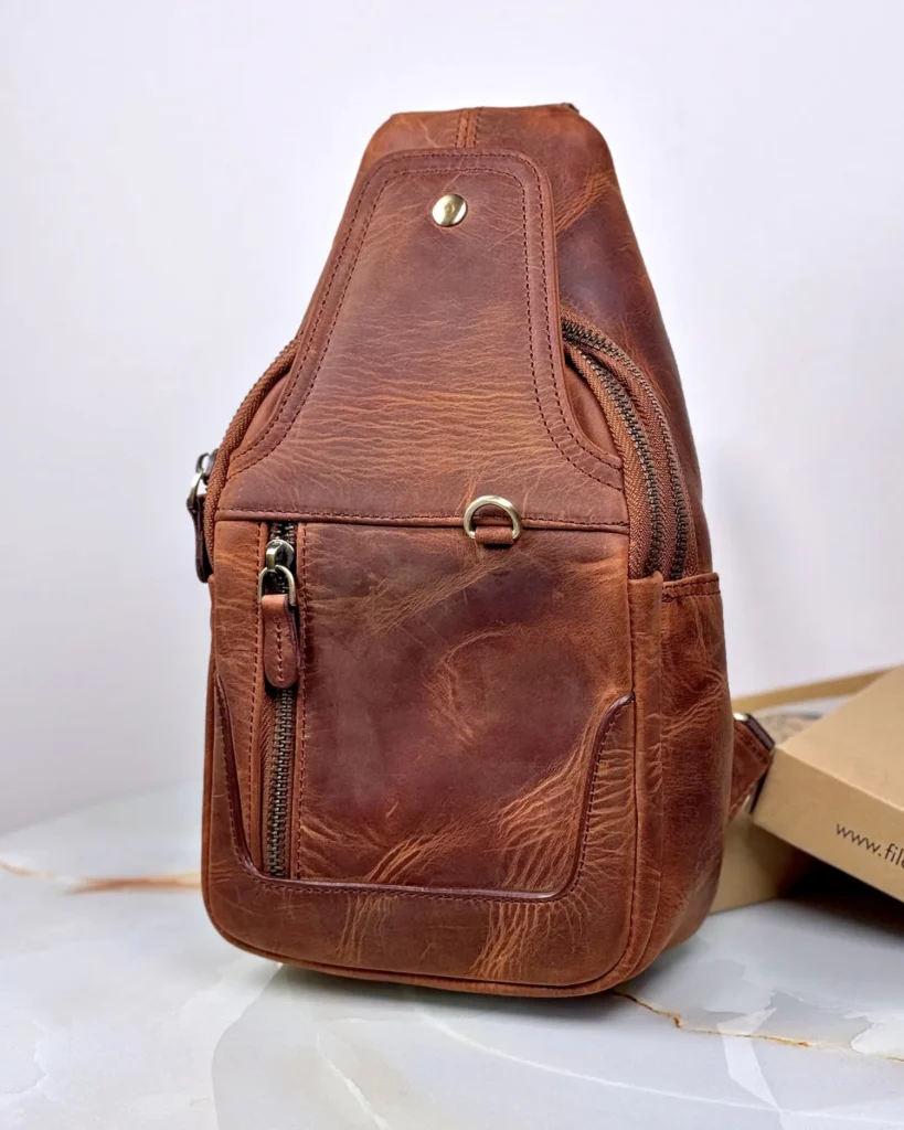 Distressed Leather Crossbody Bag — Hazelnut Brown, 2083 — product view 2