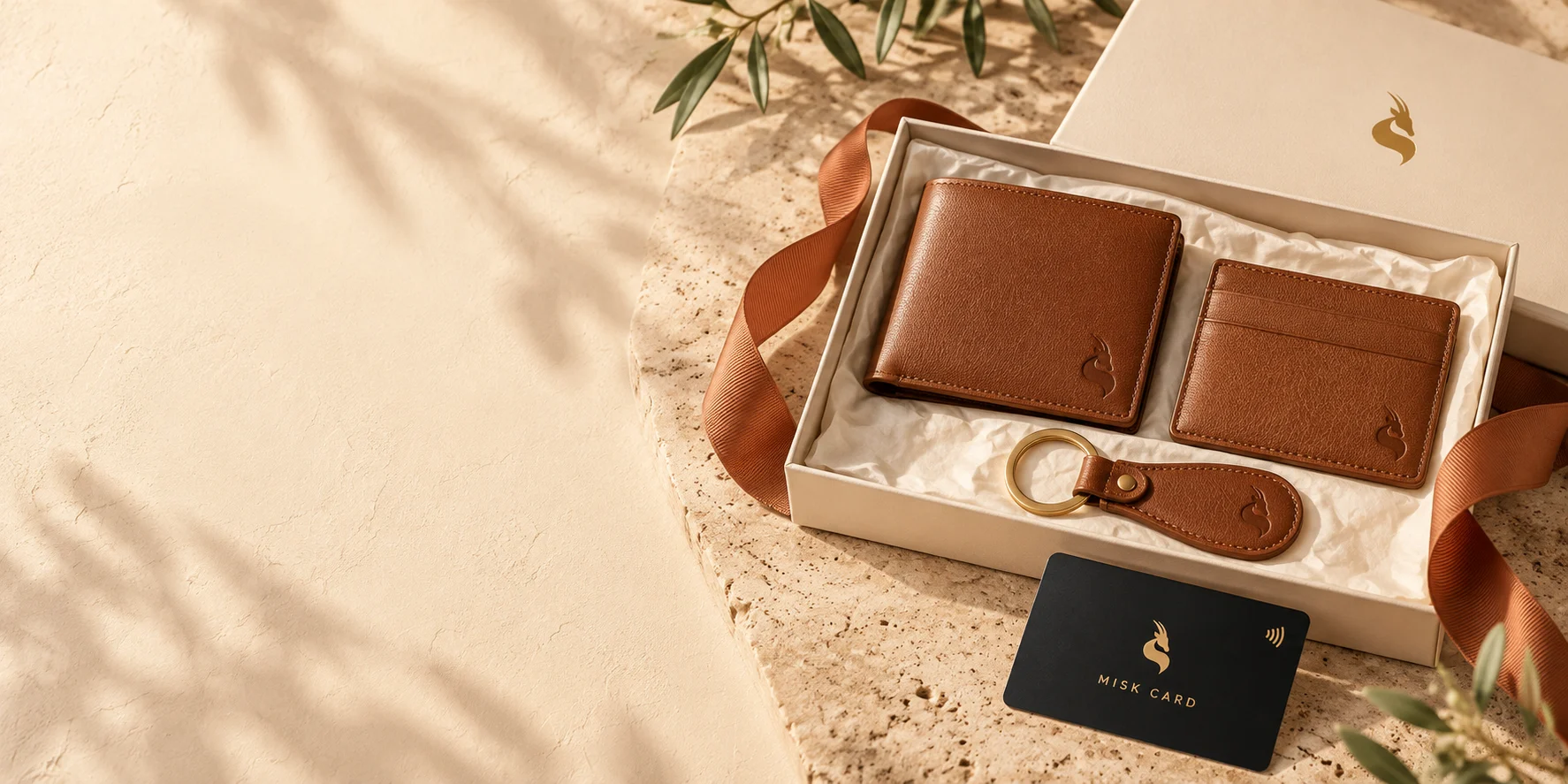MISK ART curated leather wallet, card holder, keyring and MISK CARD gift selection