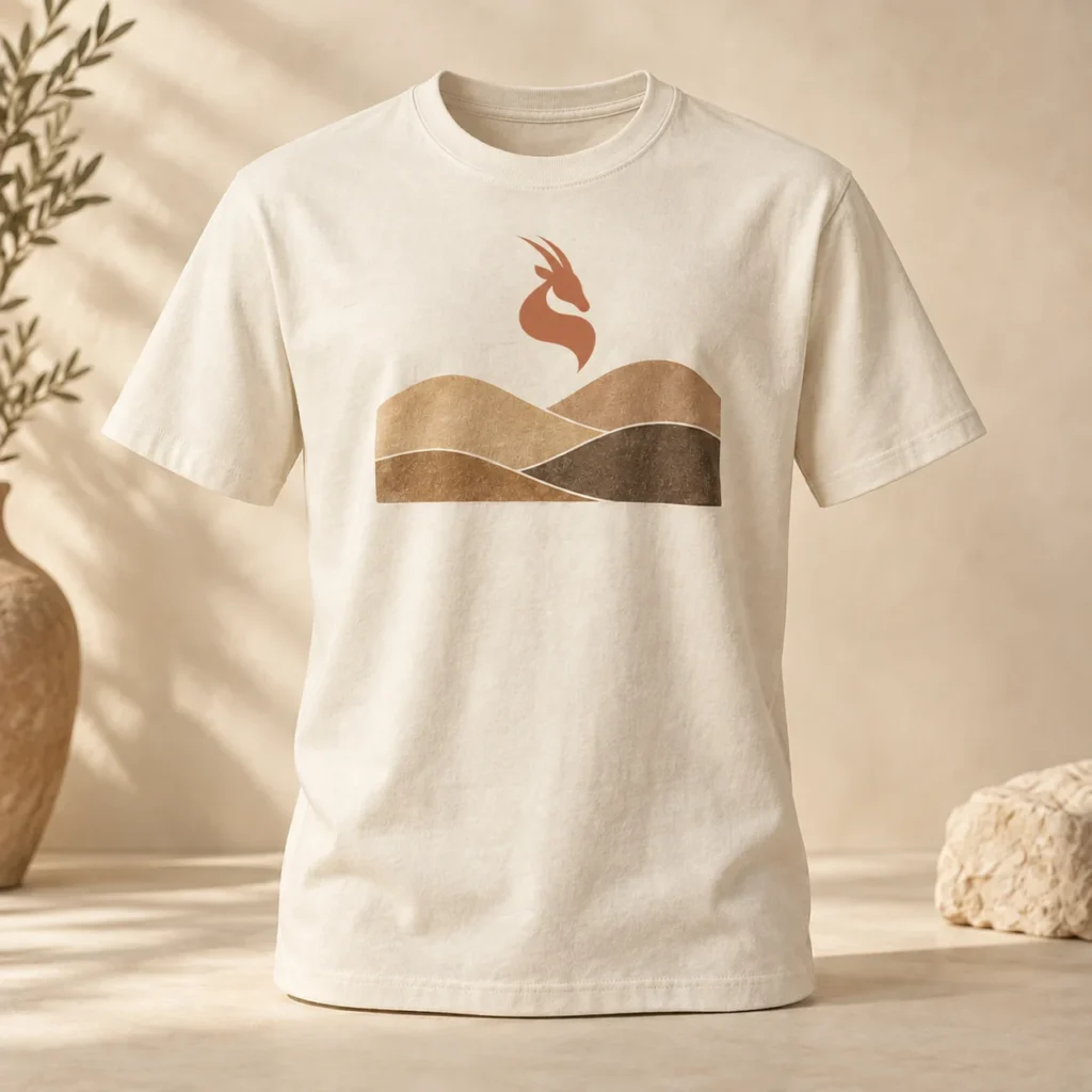 MISK ART tee front view with gazelle emblem