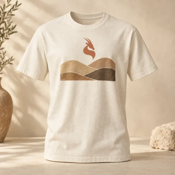 MISK ART tee front view with gazelle emblem