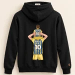MISK ART Personalized Father & Son Football Hoodie – Black Front, gazelle branding on an ivory studio background