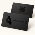MISK CARD — Black card, Black print, front and QR reverse mockup