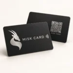 MISK CARD — Black card, Silver print, front and QR reverse mockup