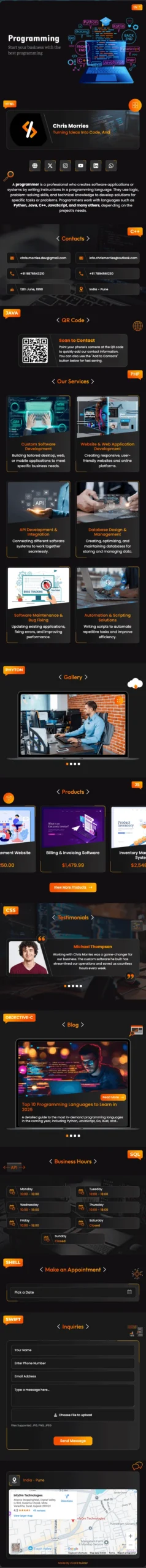 Developer Portfolio digital contact-page theme preview